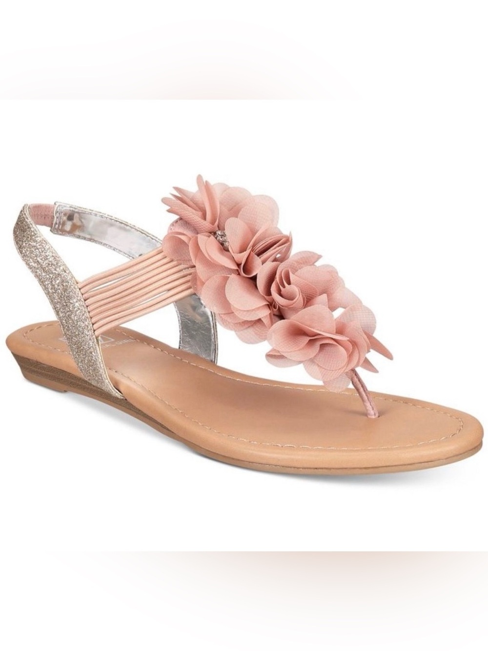 Macys Material Girl Sari Light Pink Floral Rhinestones Embellished Flat Sandals